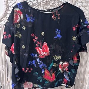 Express Women's Floral Black Top
